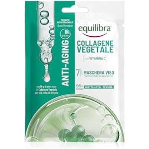 Equilibra, Collagene Vegetale Maschera Viso Anti-aging, con Collagene Vegetale, Vitamina C, Azione Anti-aging, Adatta a Pelli Sensibili, Clinicamente Testata, Tessuto 100% Naturale
