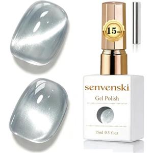 Senvenski Gelatina Vetro Cat Eye Smalto Semipermanente, 15ML Occhi di Gatto Magnetica per Gel Unghie Kit Olografico Glitterato Cristallo Smalti Unghie Salon Home DIY (Argento, 0.5fl oz)