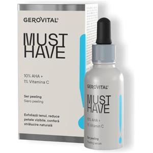 GEROVITAL Siero Esfoliante con 10% AHA e 1% Vitamina C, Peeling Viso - Illumina e riduce Macchie - Pelle Liscia e Rigenerata, Siero Antiossidante, Gerovital Must Have 30 ml