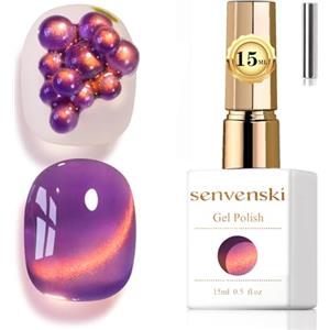 Senvenski Gelatina Vetro Cat Eye Smalto Semipermanente, 15ML Occhi di Gatto Magnetica per Gel Unghie Kit Olografico Glitterato Cristallo Smalti Unghie Salon Home DIY (lilla, 0.5fl oz)