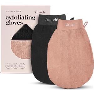 Kitsch Guanti Esfolianti 2pz - Guanto Esfoliante Coreano & Scrubber Corpo per Doccia e Bagno | Esfoliante Corpo, Rimuove Pelle Morta | Cura della Pelle Liscio e Rigenerato - Nero & Terracotta
