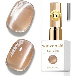 Senvenski Gelatina Vetro Cat Eye Smalto Semipermanente, 15ML Occhi di Gatto Magnetica per Gel Unghie Kit Olografico Glitterato Cristallo Smalti Unghie Salon Home DIY (Champagne, 0.5fl oz)