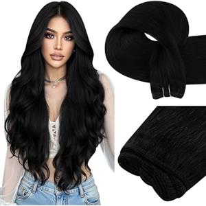 Easyouth Extension Tessitura Capelli Veri Nero Estensioni Capelli Veri Tessitura Nero Jet Weft Remy Human Hair Extension Naturali #1 30cm 70g