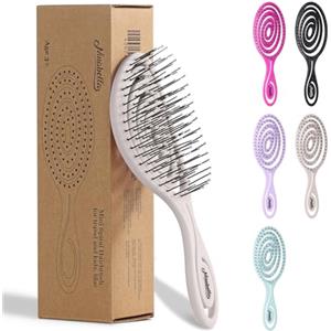 Ninabella Spazzola Capelli Districante da Viaggio - Spazzola Districante per Capelli Bagnati Mossi Ricci - Anti Rottura e Sciogli Nodi per Extension Donna - Design a Spirale Ergonomico - Crema