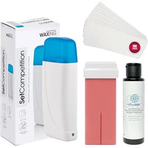 Anyskin Kit Scaldacera Rullo Professionale - Contiene 1 Ricarica Ceretta Rullo Liposolubile Rosa + Anyskin Olio Dopocera 100ml e Strisce Depilatorie Tnt 50pz