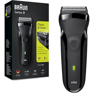 Braun Series 3 300 Rasoio da Barba Elettrico da Uomo con 3 Lame Flessibili, Ricaricabile e Senza Fili, Rasoio Elettrico a Lamina Lavabile, Nero