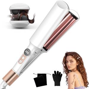 UKLISS Ferro Ondulato, Pro Mini Ferro Ondulato per Capelli, Display LCD 120 - 210 ℃, Ferro Arricciacapelli Beach Waves, Sirena per Capelli Ondulati Ferro Arricciacapelli(Rosa Bianca)