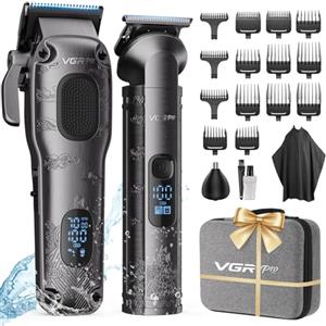VGRPRO Tagliacapelli uomo professionale, Tagliacapelli Senza Fili per Macchinetta per Capelli, set di Capelli Trimmer e Taglia capelli uomo elettrico Con confezione (Grigio)