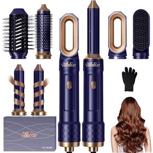 UKLISS 6 in 1 Airstyler, Spazzola Asciugacapelli & Hairstyler Set con Arricciacapelli Automatico, Phon per Capelli, Thermal Brush, Spazzola Lisciante per Capelli, Regali per Donne Styling - Blu