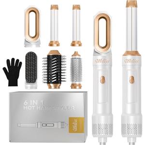 UKLISS Spazzola Asciugacapelli 6 in 1, Hair Styler Set with Hair Dryer Brush, Arricciacapelli Automatico, Thermal Brush, Spazzola Lisciante, Spazzola ad Aria Calda, Regali per Donne Styling - Bianco