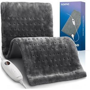 RENPHO Termoforo con Spegnimento Automatico, 30 x 60 cm, 6 Impostazioni di Calore, Coperta Elettrica Riscaldante per Schiena, Collo e Spalle, Lavabile in Lavatrice | Grigio, Flanella Molto Morbida