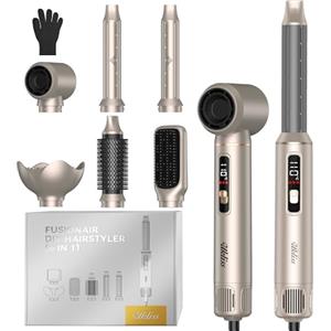 UKLISS Set di styler per capelli, 6 in 1, con display LCD, 1000 W, spazzola per asciugacapelli, ferro arricciacapelli, spazzola rotonda per lisciare, asciugare, volume, ricci, set regalo