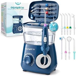 Boston Tech Aquapik 100 Idropulsore dentale professionale Water Flosser con 9 Ugelli Multifunzione 10 valori nominali di pressione dell'acqua regolabili 600ml Rimozione della Placca Dentale (b. Blu)