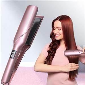 LANDOT Piastra per Capelli Larga 45mm - Rosa Gold, per Capelli Ricci e Spessi, Styling Rapido con 12 Impostazioni Temperatura e Rivestimento Ceramico