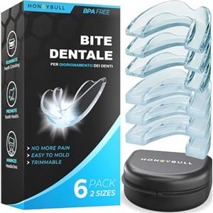 HONEYBULL Bite Bruxismo per Digrignamento dei Denti per Bruxismo Lieve e Grave, Comodo Paradenti Automodellante, Serramento Notturno, Mascherina Sbiancante, Protezione, 6 Pezzi - Mix