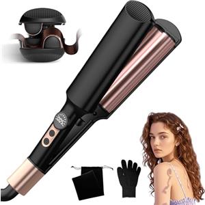 UKLISS Ferro Ondulato, Pro Mini Ferro Ondulato per Capelli, Display LCD 120 - 210 ℃, Ferro Arricciacapelli Beach Waves, Sirena per Capelli Ondulati Ferro Arricciacapelli (Rosa Nera)