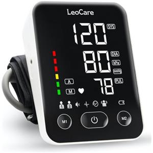 LeoCare Misuratore di Pressione da Braccio, Certificato CE, Monitor Digitale Retroilluminato con Rilevazione Aritmia e Memoria 2 Utenti