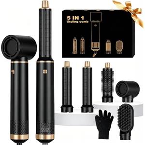 UKLISS Asciugacapelli 5 in 1 Spazzola Asciugacapelli - Hairstyler Airstyler 5 in 1 con 1000 W Asciugacapelli, Airflow Ricci per Capelli, Spazzola ad Aria Calda, Spazzola Lisciante - Nero