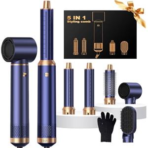 UKLISS Asciugacapelli 5 in 1 Spazzola Asciugacapelli - Hairstyler Airstyler 5 in 1 con 1000 W Asciugacapelli, Airflow Ricci per Capelli, Spazzola ad Aria Calda, Spazzola Lisciante - Blu