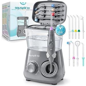 Boston Tech Aquapik 100 Idropulsore dentale professionale Water Flosser con 9 Ugelli Multifunzione 10 valori nominali di pressione dell'acqua regolabili 600ml Rimozione della Placca Dentale (d. Grigio)