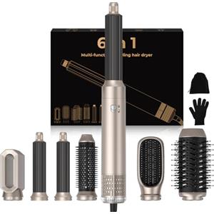 MogaWave 6 in 1 Asciugacapelli Airstyler 1000w con Spazzola Rotonda, Spazzola per Asciugacapelli con Aria, 3 Regolazioni di Temperatura, Spazzola per Asciugacapelli, Dona Volume ai Capelli, Liscia, Raccoglie e