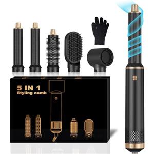UKLISS Hairstyler Airstyler 5 in 1 Asciugacapelli, Set di Spazzole per Asciugacapelli 1000 W, Arricciacapelli con Aria, Spazzole per Styling, 3 Regolazioni della Temp, Regali Set per Donn (Nero)