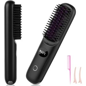 Aolso Spazzola Lisciante per Capelli, Pettine Lisciante Portatile Ricaricabile, 3 Temperature(160°C-200°C), Riscaldamento Rapido, Mini Spazzola Styling, Anti-Scottatura per Viaggi e Uso Quotidiano, S7