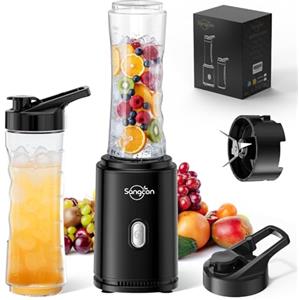 Sangcon-EP Sangcon Mixer Smoothie Maker, frullatore sportivo elettrico portatile per frullati e frullati con 2 bottiglie in Tritan To Go da 600 ml senza BPA 2 tappi per bere coltello a 4 lame, pulsante a impulsi