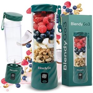 BlendyGo Frullatore portatile mini frullatore elettrico BlendyGo 3 usb ricaricabile tritatutto elettrico frullo piccolo blender smoothie maker trita ghiaccio e frutta congelata (Verde scuro)