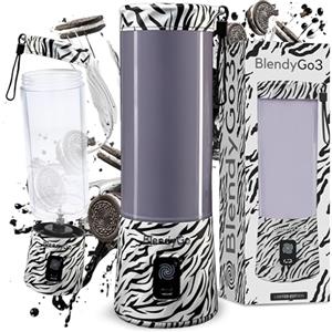 BlendyGo Frullatore portatile mini frullatore elettrico BlendyGo 3 usb ricaricabile tritatutto elettrico frullo piccolo blender smoothie maker trita ghiaccio e frutta congelata (Zebra)