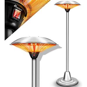 TRESKO Stufa a infrarossi 2500W | Riscaldatore Fungo elettrico da patio con 2 livelli di calore | interni ed esterni | Riscaldatore da stand con display a LED in quarzo a infrarossi