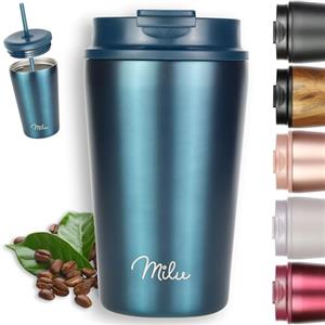 Milu Tazza Termica per caffè 300ml, 400ml, 500ml - Thermo Coffee Mug-to-Go, Tazza da Viaggio Senza BPA, Litri con Isolamento, In Acciaio Inox e Tenuta stagna per caffè e tè (Green, 400ml)