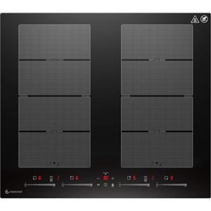 AMZCHEF Piano cottura a induzione 4 fuochi con 2 zone flessibili, con funzionamento silenzioso, 9 livelli di potenza e funzione booster - funzione BBQ, pausa e mantenimento in caldo, 60cm, 7400W