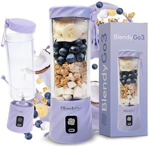 BlendyGo Frullatore portatile mini frullatore elettrico BlendyGo 3 usb ricaricabile tritatutto elettrico frullo piccolo blender smoothie maker trita ghiaccio e frutta congelata (Lavenda)