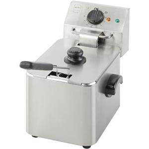 METRO Professional Friggitrice GDF3004, Acciaio Inox, 4 L, 2500 W, Temperatura: 0-190°C, con Coperchio, Termostato di Sicurezza, Controllo con Manopola, Piedini Antiscivolo, argento