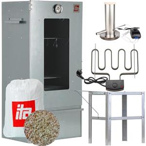 ITA Affumicatore Elettrico 7000 - Set Con Riscaldamento, Tavolo, Generatore di Fumo - Armadio Con Finestra & Termometro - Acciaio Legato