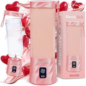 BlendyGo Frullatore portatile mini frullatore elettrico BlendyGo 3 usb ricaricabile tritatutto elettrico frullo piccolo blender smoothie maker trita ghiaccio e frutta congelata (Sugar Pink)
