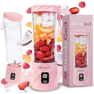 BlendyGo Frullatore portatile mini frullatore elettrico BlendyGo 3 usb ricaricabile tritatutto elettrico frullo piccolo blender smoothie maker trita ghiaccio e frutta congelata (Rosa)