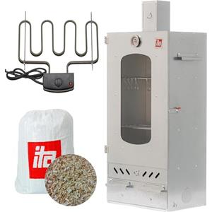 ITA Affumicatore Elettrico 7012 - Smoker Premium Elettrico con Riscaldamento - Armadio con Finestra e Camino - Acciaio Legato - Qualità UE, Diretto dal Produttore - 81 cm con 3 Ripiani