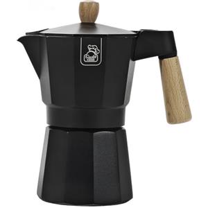 EMPOTEC Caffettiera Moka in Alluminio 6 Tazze, Manico e Pomello in Legno di Faggio, Colore Nero, Non Adatta per Induzione