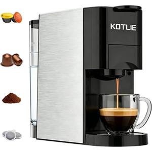 KOTLIE Espresso 4 in 1 Capsule Macchina da caffè 19 Bar Alta Pressione Spegnimento Automatico Serbatoio Macchina da caffè Espresso/Capsule AC-513K (BLACK-EU)