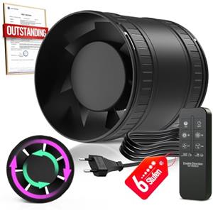 BUMSOU Estrattore Aria 100mm Bidirezionale 6 Velocità Telecomando - Ventola Aspirazione Silenzioso Potente con Protezione dal Surriscaldamento, Ventilatore a Condotto, Aspiratore Bagno Cucina Tenda