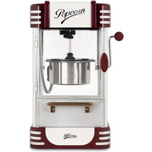 H.Koenig Macchina per Pop Corn POP330, Design Retrò, Recipiente in Acciaio Inox e Alluminio, Capacità 50 g, Porta Magnetica, Potenza 360 W