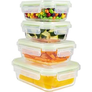 Home Fleek Scatola ermetica per alimenti in vetro, contenitore di conservazione alimentare, contenitore in vetro per conservazione alimentare, poco ingombrante, per forno a microonde e congelatore