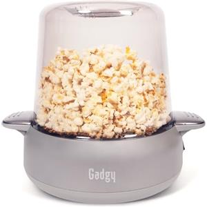 Gadgy Macchina per popcorn Premium - Macchina per popcorn elettrica con funzione di agitazione, piastra antiaderente e coperchio - 5 minuti - Funzione di fusione burro - Design argento con coperchio