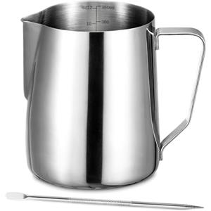 UMUACCAN Pentolino Latte, 350ml Bricco Latte In Acciaio Inox con Segno Di Misurazione, Professionale Brocca In Schiuma per Espresso, Montalatte, latte Art, Amanti Del Caffè Accessori, Regalo di Natale