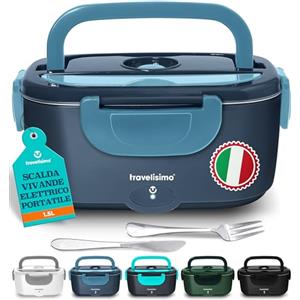 TRAVELISIMO Scaldavivande Elettrico Portatile 100W 1,5L Porta Pranzo Termico 220V/12V/24V Schiscetta Pranzo Riscaldabile per Viaggio e Lavoro Portavivande Termico & Porta Pranzo Riscaldabile
