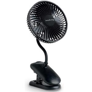 Innoliving Ventilatore Pieghevole Ricaricabile Senza Fili,Altezza Regolabile, 3 Velocità, Angolo 90°, Batteria Litio 1800mAh, Ricarica USB, Portatile, Conveniente (Nero, 15 cm Pieghevole con Clip)