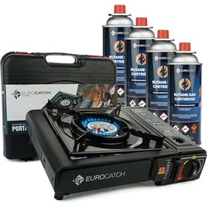 Eurocatch Fornello da campeggio - Fornello a gas - Inclusi 4 bombolette gas