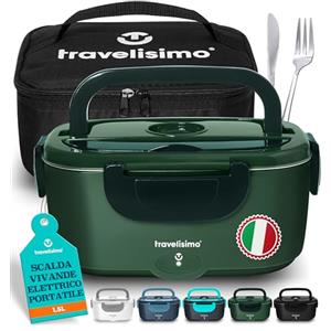 TRAVELISIMO Scaldavivande Elettrico Portatile 100W 1,5L Porta Pranzo Termico 220V/12V/24V Schiscetta Pranzo Riscaldabile per Viaggio e Lavoro Portavivande Termico & Porta Pranzo Riscaldabile
